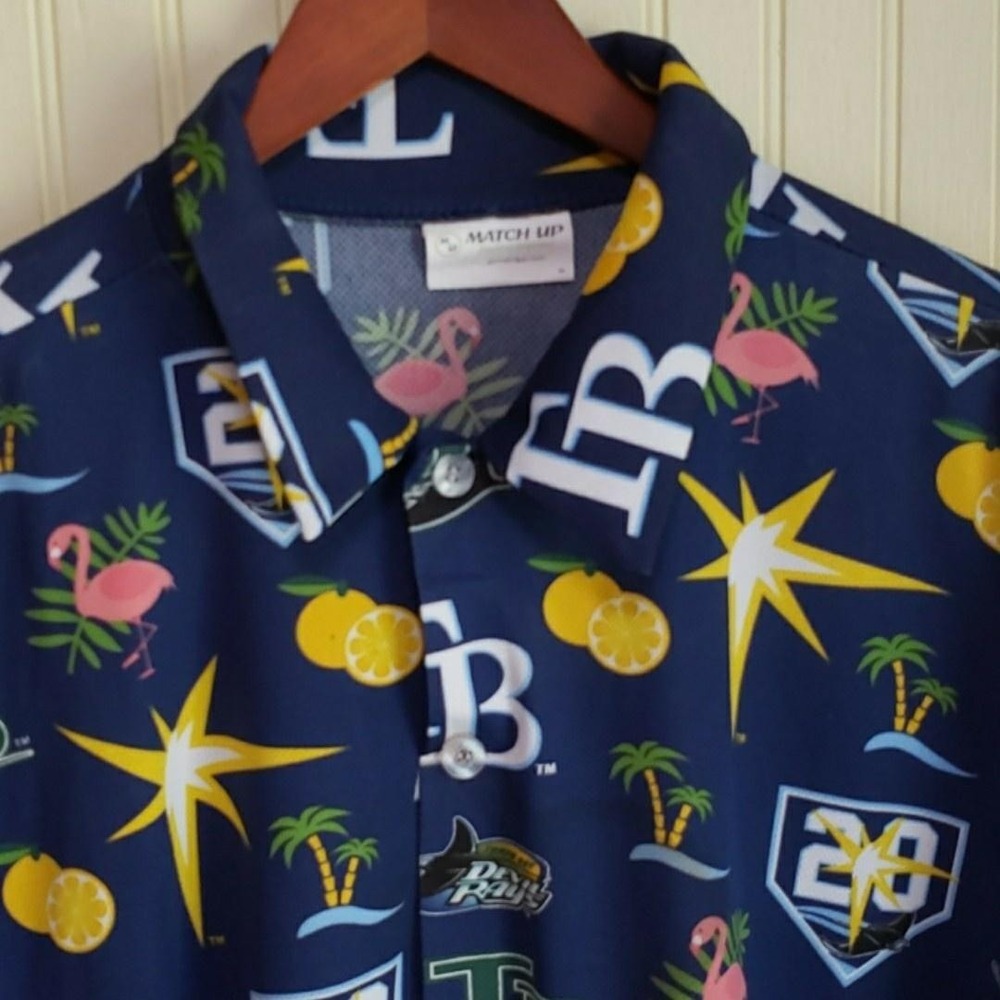 Tampa Bay Rays Shirt Mens XL Blue MLB Baseball Match-Up Hawaiian Button Up